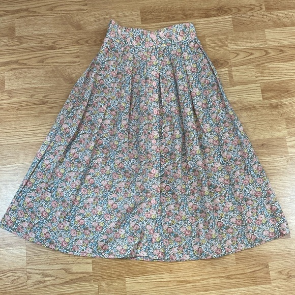 Vintage Floral Midi Pleated Skirt Button-up Closure - Picture 1 of 11